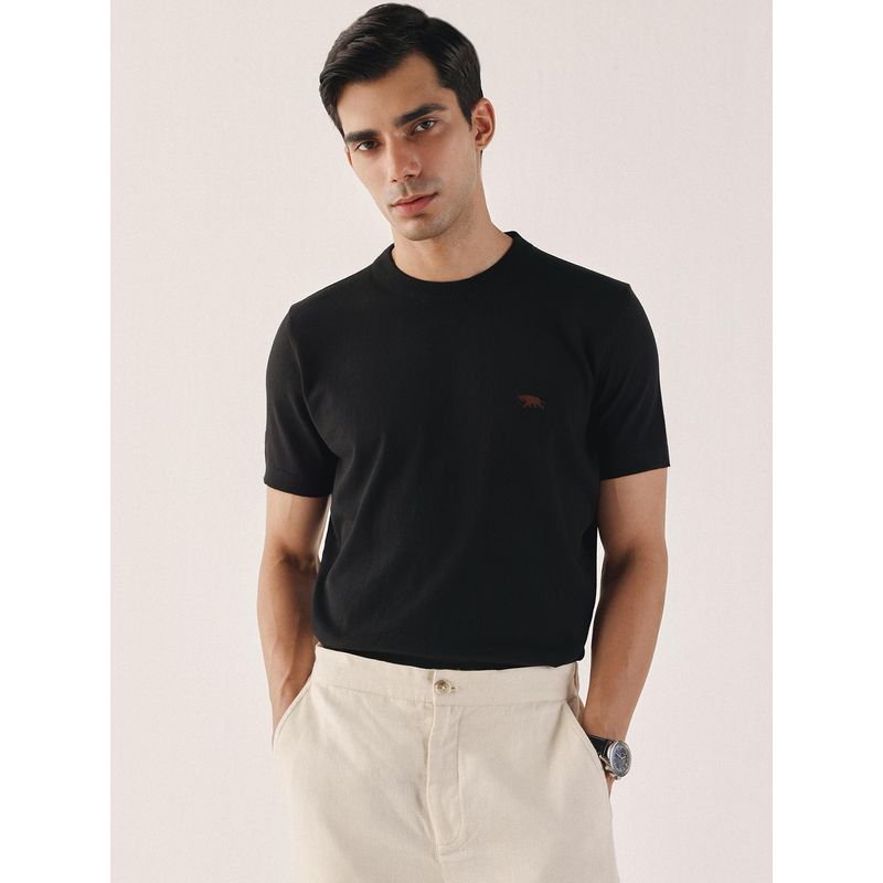 Andamen Men Solid Black Cotton T-Shirt (S)