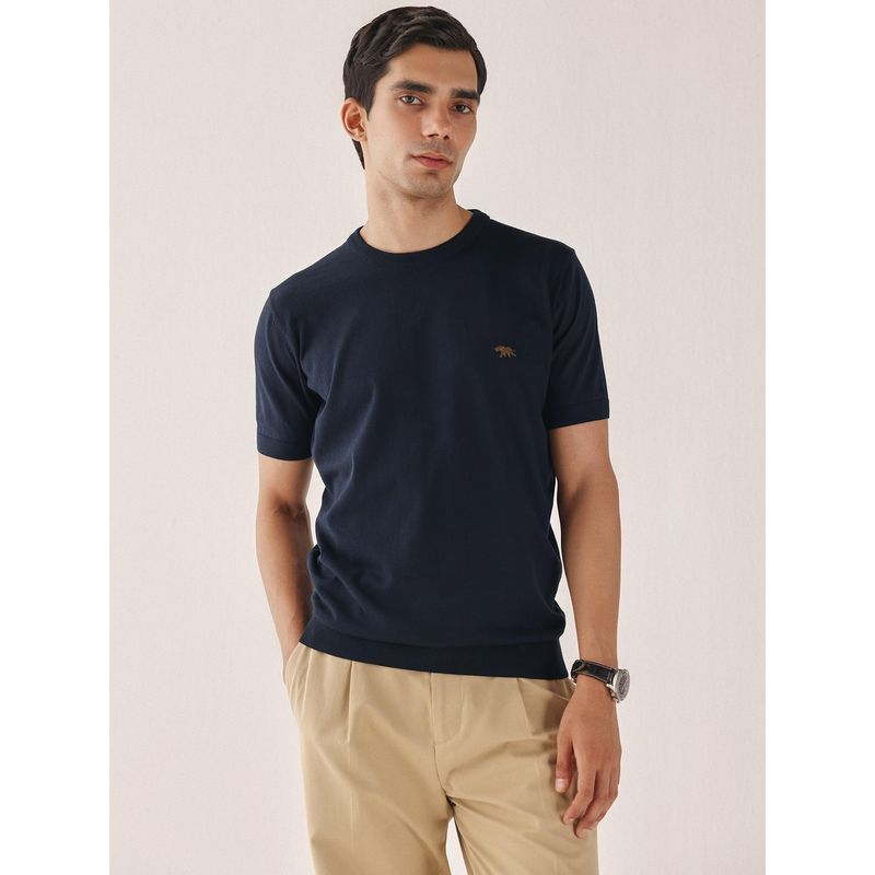 Andamen Men Solid Blue Cotton T-Shirt (M)
