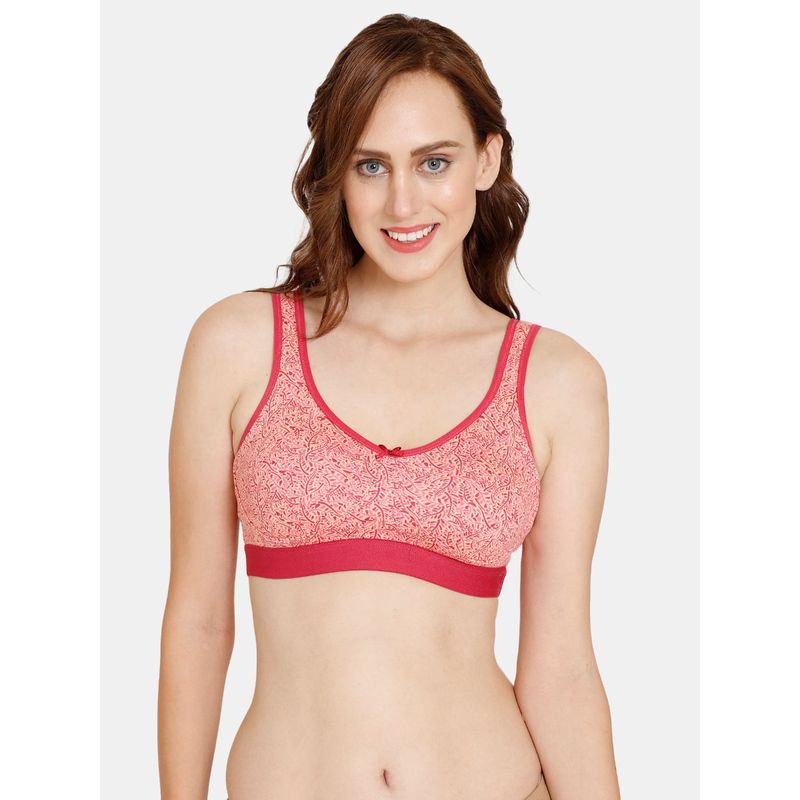 Zivame Rosaline Everyday Double Layered Non Wired 3-4th Coverage Bralette Bra - Salmon Pt - Pink (L)