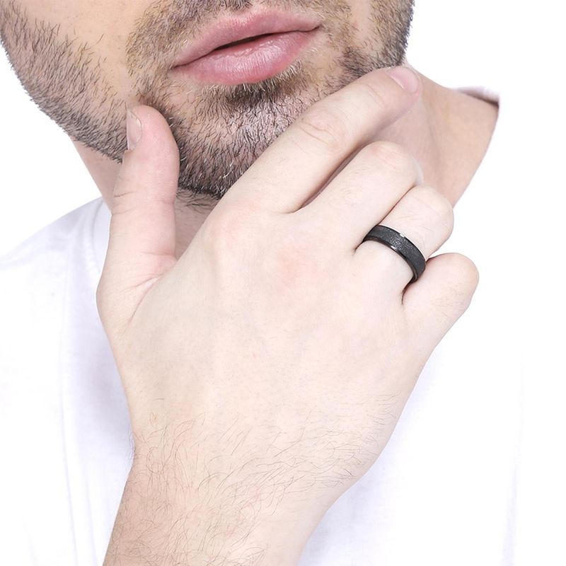 Yellow Chimes Trendy Western Style Titanium Collection Stardust Black Band Stainless Steel Ring (10)