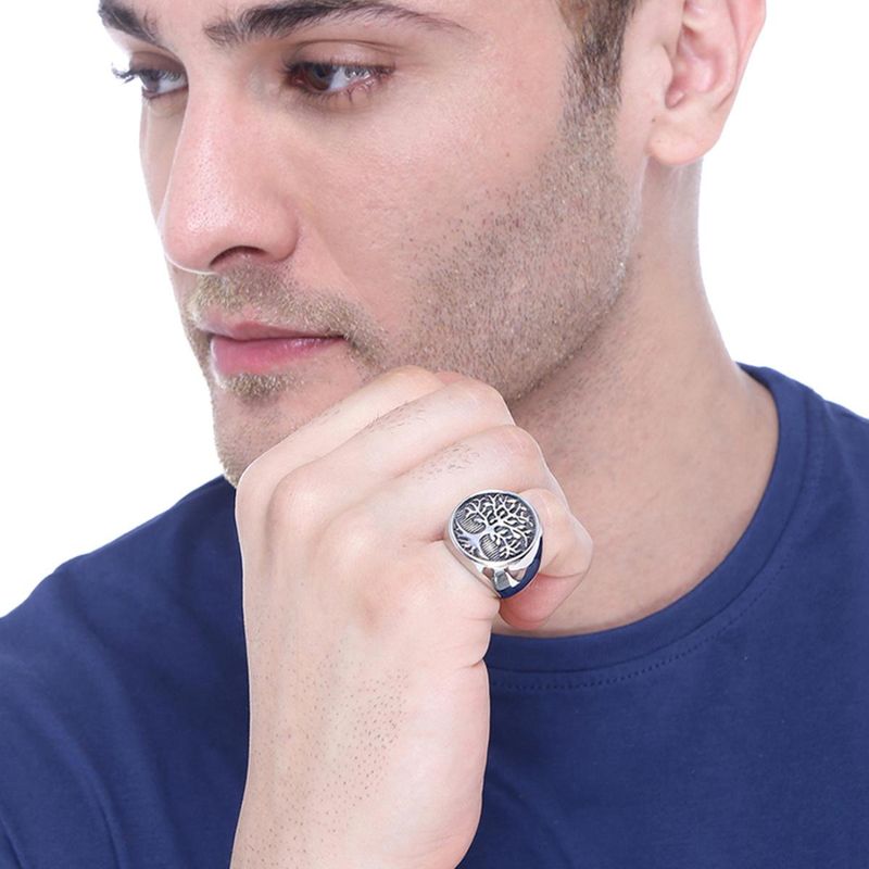 Yellow Chimes Stylish Silver Toned Stainless Steel Tree Signet Band Ring (10)