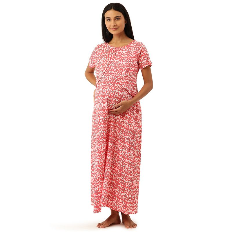 Nejo Feeding-Nursing Maternity Full Length Night Dress - Coral (S)