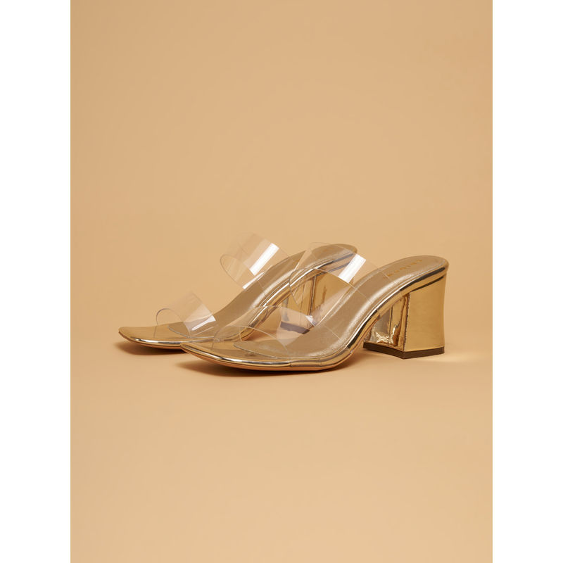 Eridani Crystalline Wide Transparent Upper Gold Heels (EURO 39)
