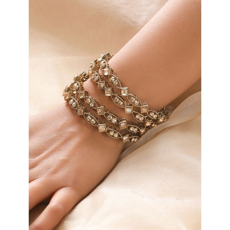 Aatmana Set of 4 Gold Plated Pearl and White Kundan Studded Bangle (2.6)