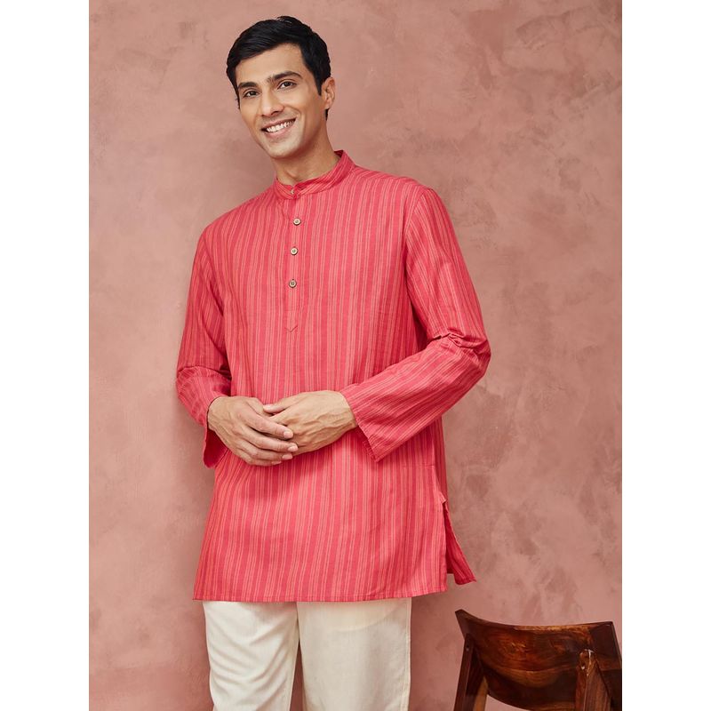Fabindia Pink Cotton Striped Short Kurta (XL)