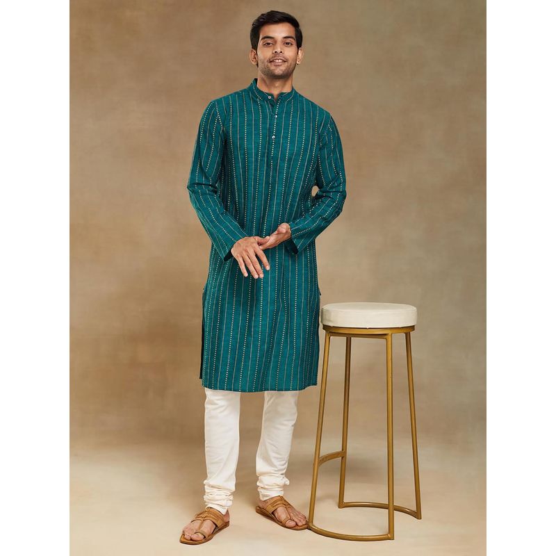 Fabindia Green Cotton Solid Slim Fit Long Kurta (XL)