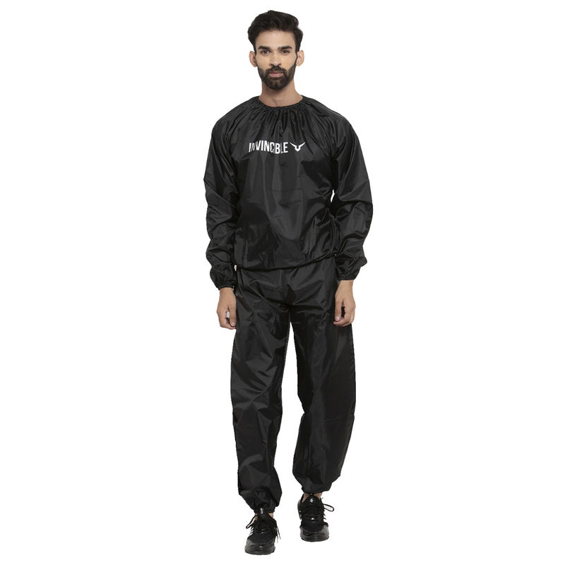 INVINCIBLE Black Unisex Nylon Sauna Suit (Set of 2) (2XL)
