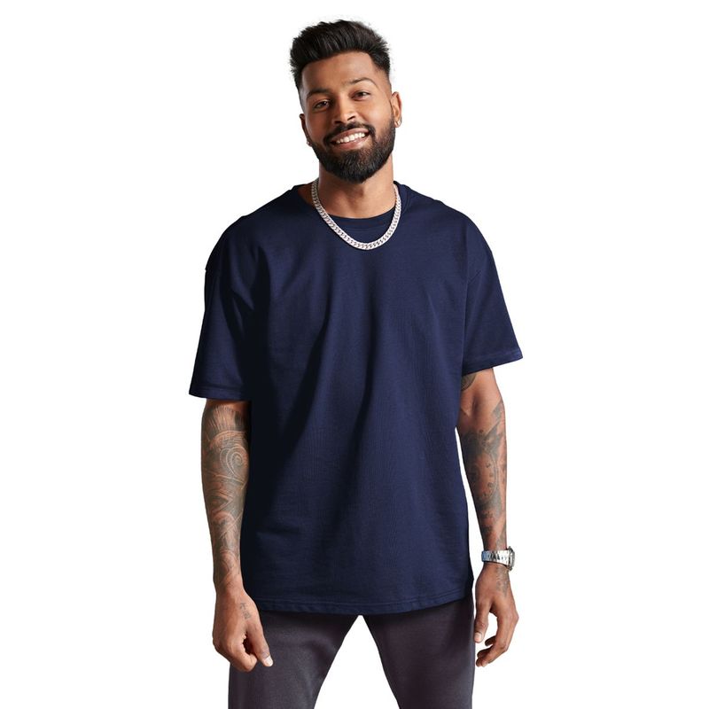 The Souled Store Solids Deep Navy Oversized T-shirts For Men: Buy The ...