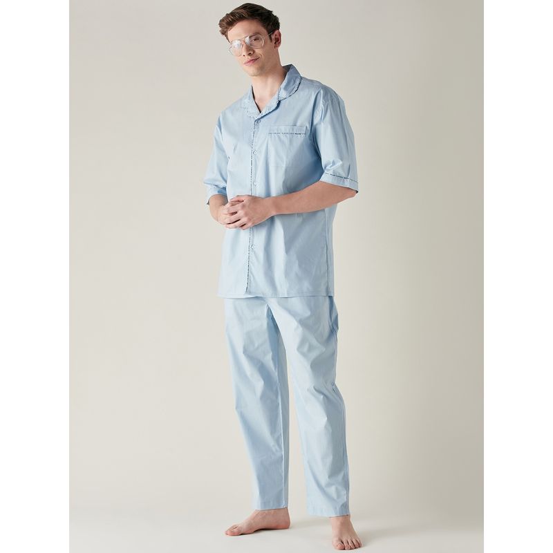 The Kaftan Company Light Blue Pure Cotton Pyjama Blue (Set of 2) (S)