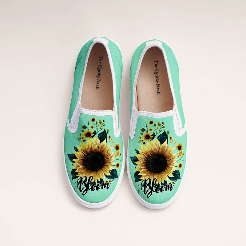 The Quirky Naari Sunflower Bloom Slip-On Sneakers - Green (EURO 36)