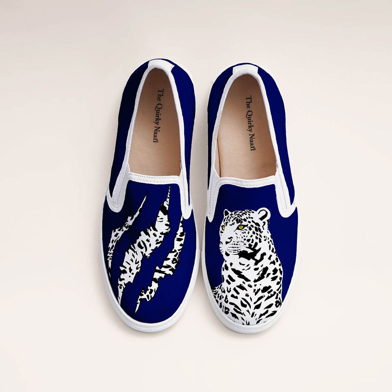 The Quirky Naari Bleached Tiger Slip-On Sneakers - Blue (EURO 36)