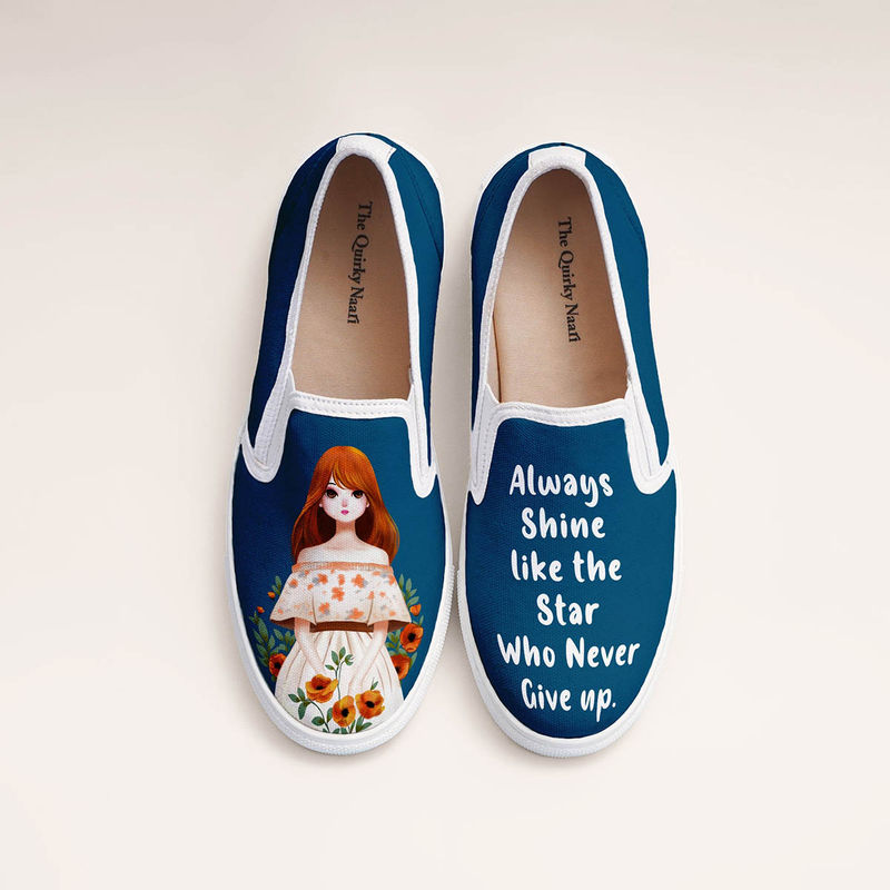 The Quirky Naari Star Girl Slip-On Sneakers - Blue (EURO 36)