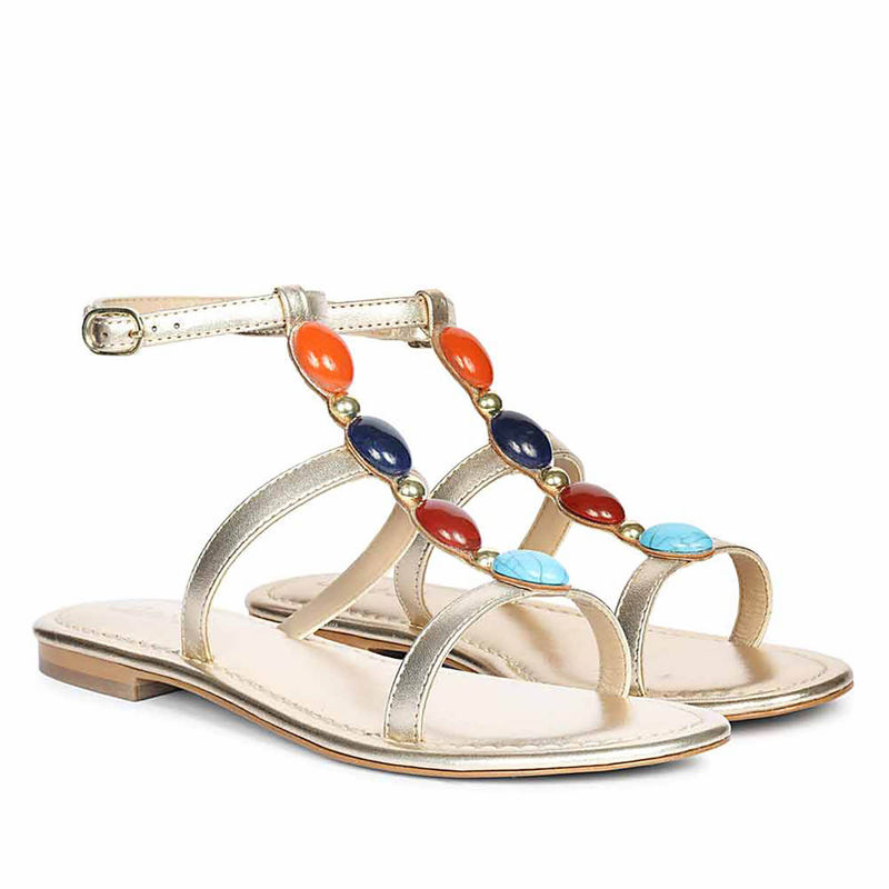 Saint G Ornate Stone Gold Leather Sandals (EURO 37)