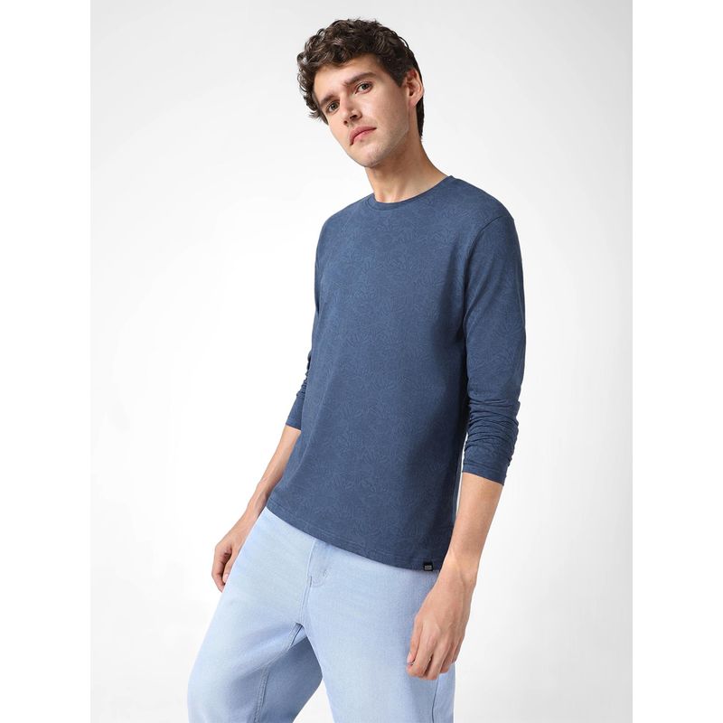 Urbano Fashion Mens Mood Blue Printed Full Sleeve Slim Fit Cotton T-Shirt (S)