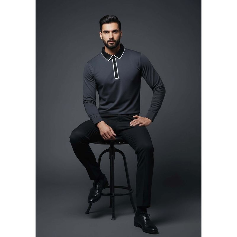 OUTERWORLD Classic Full Sleeve Polo Shiny Black T-Shirt (S)