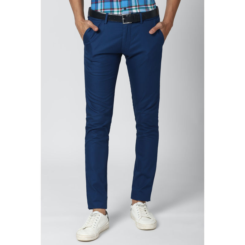 Peter England Men Navy Blue Solid Low Skinny Fit Chino Casual Trouser (32)