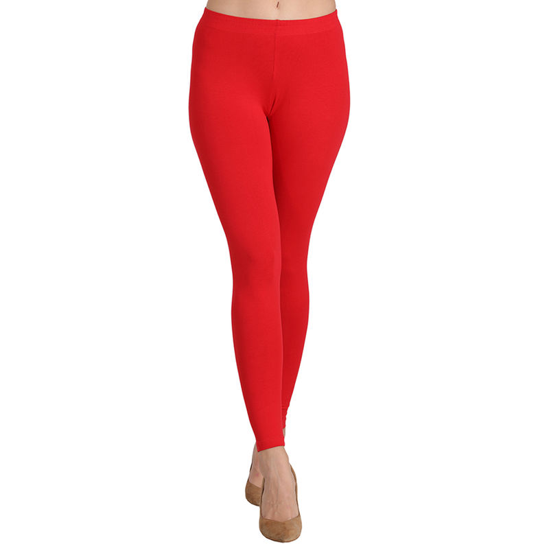 Groversons Paris Beauty Women's Cotton Ankle Length Leggings - Red (L)