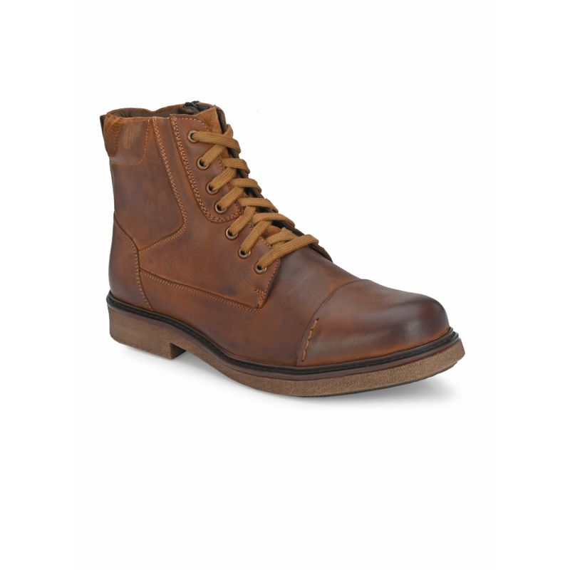 Delize Leather- Tan Solid Men's Leather Ankle Derby Boots (UK 8)