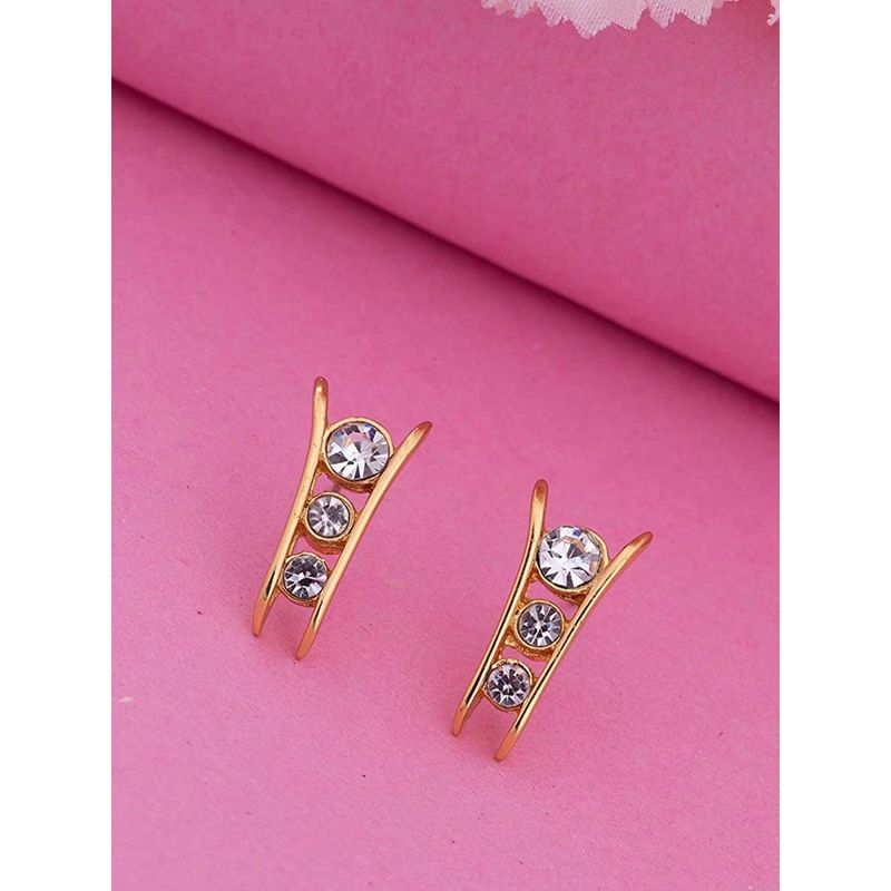Estele Gold Plated Crystal Dew On Leaf Designer Stud Earrings with ...