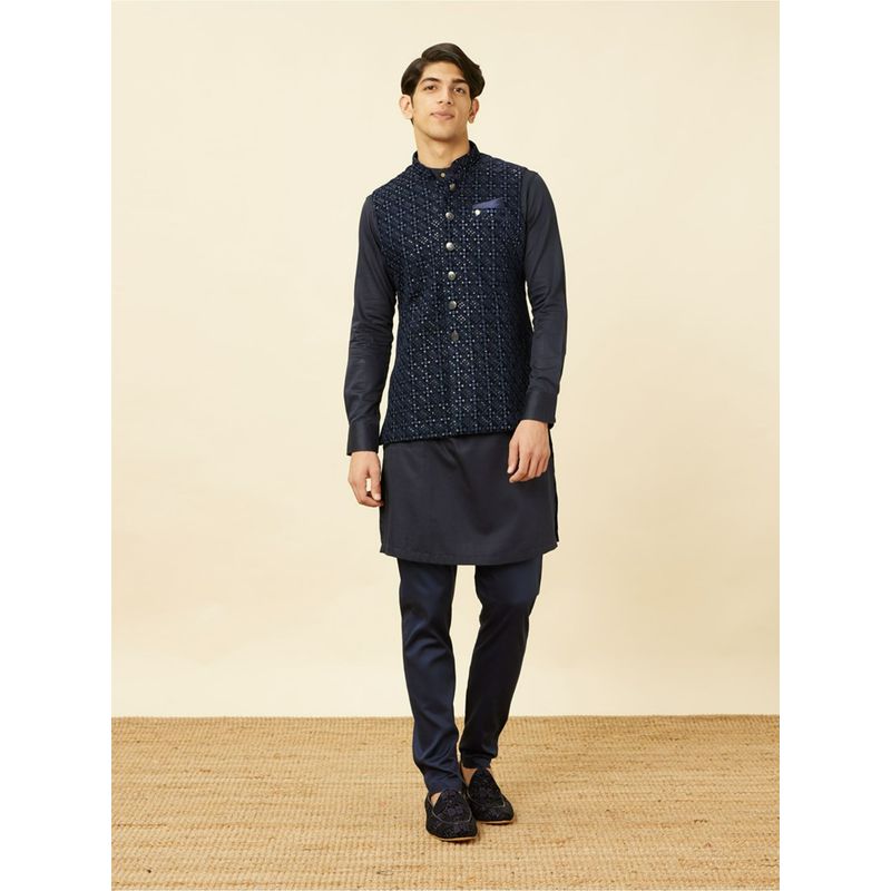 Manyavar Blue Velvet Em Traditional Jacket (M)