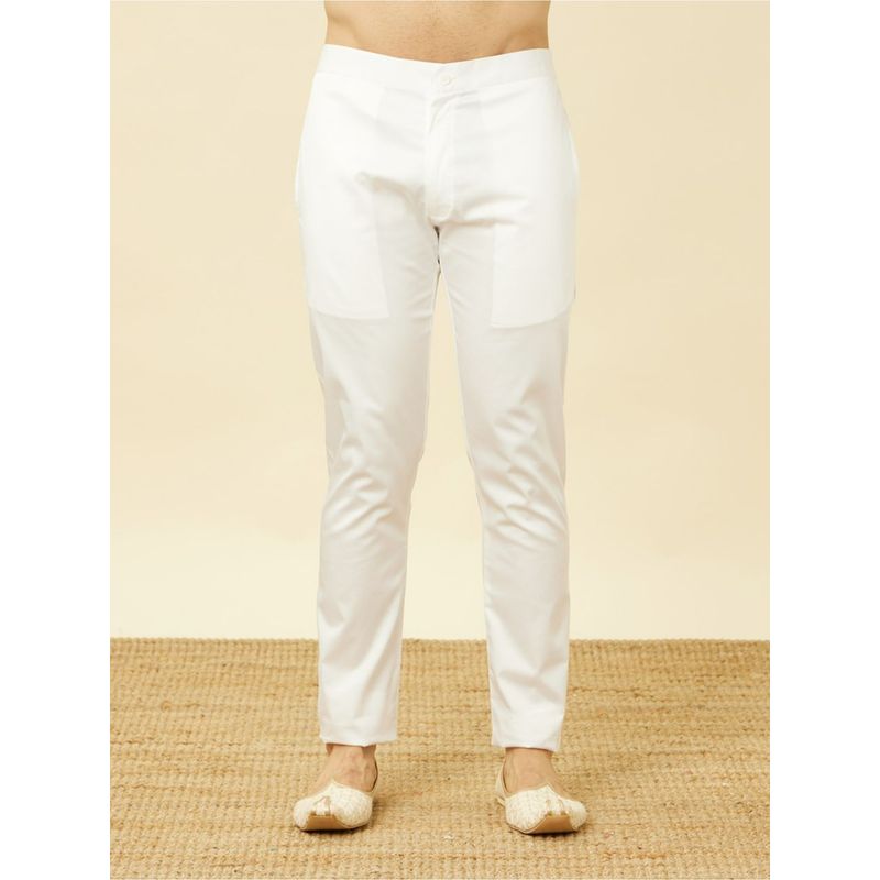 Manyavar White Spandex Solid Pant Style Pyjama (2XL)