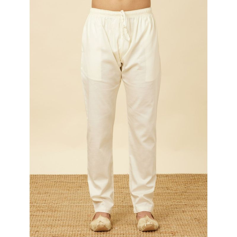 Manyavar Cream Cotton Solid Traditional Lowers (XL)