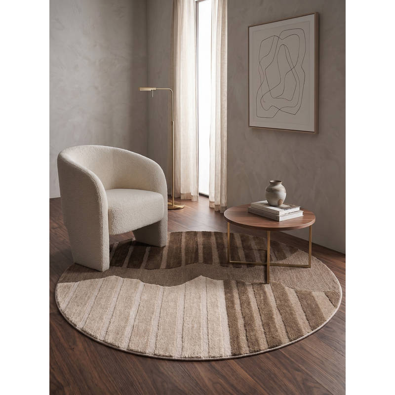 Neu Looms Hand Tufted Modern Abstract Round Wool Rug- Brown Beige (4 Feet)