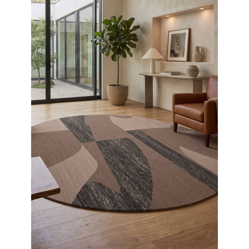 Neu Looms Hand Tufted Modern Abstract Round Wool Rug- Brown Beige (4 Feet)