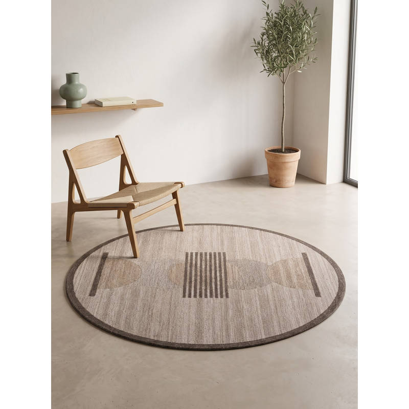 Neu Looms Hand Tufted Modern Minimalist Round Wool Rug- Beige (4 Feet)