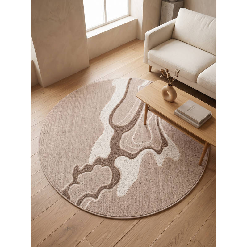 Neu Looms Hand Tufted Round Natural Wool Rug- Abstract Marble Beige (4 Feet)