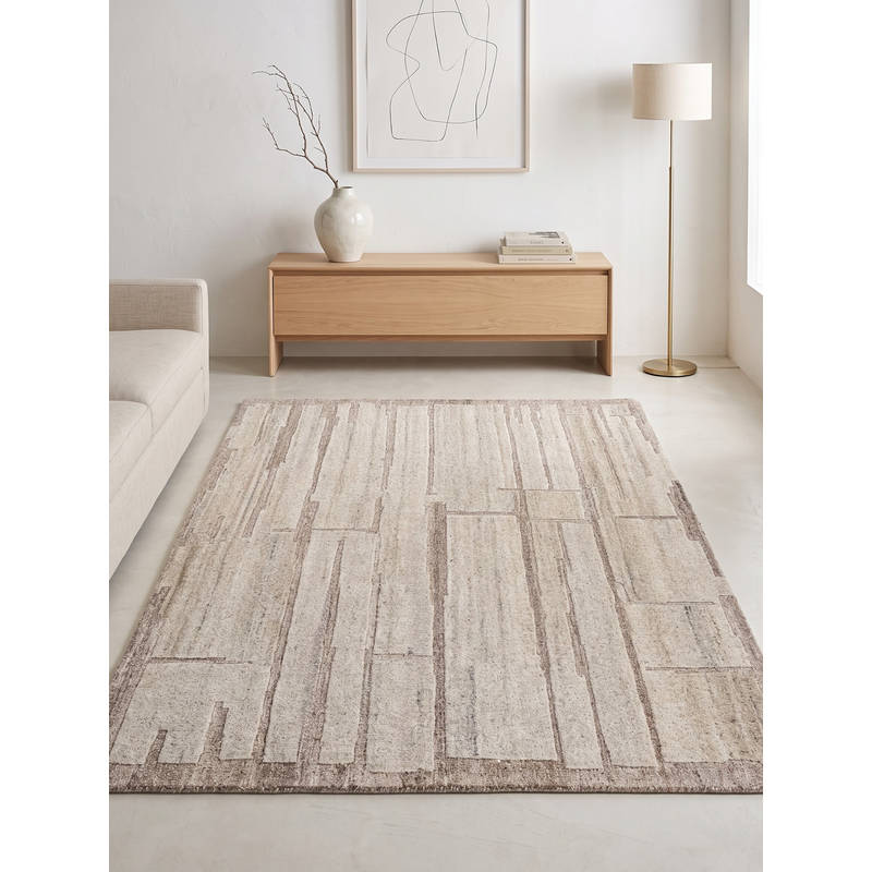 Neu Looms Hand Tufted Modern Abstract Wool Area Rug- Beige (3x5 feet)