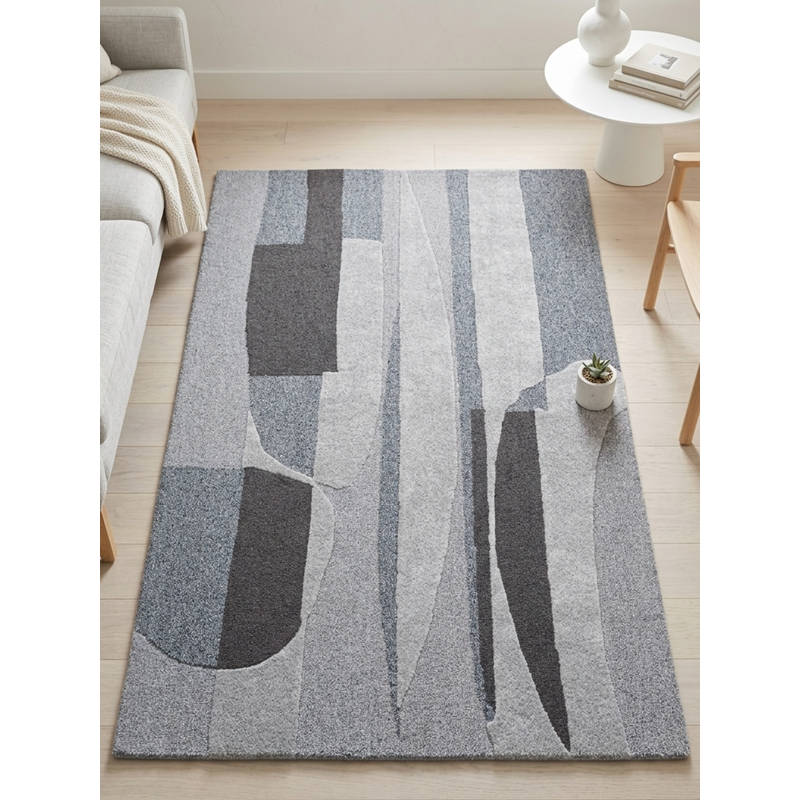 Neu Looms Hand Tufted Modern Abstract Wool Silk Area Rug- Grey (3x5 feet)
