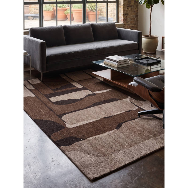 Neu Looms Hand Tufted Modern Abstract Wool Area Rug- Mocha Brown (3x5 feet)