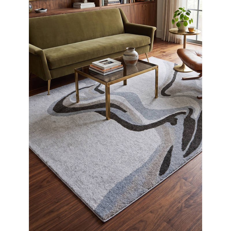 Neu Looms Hand Tufted Wool Silk Area Rug- Modern Wave Beige (3x5 feet)