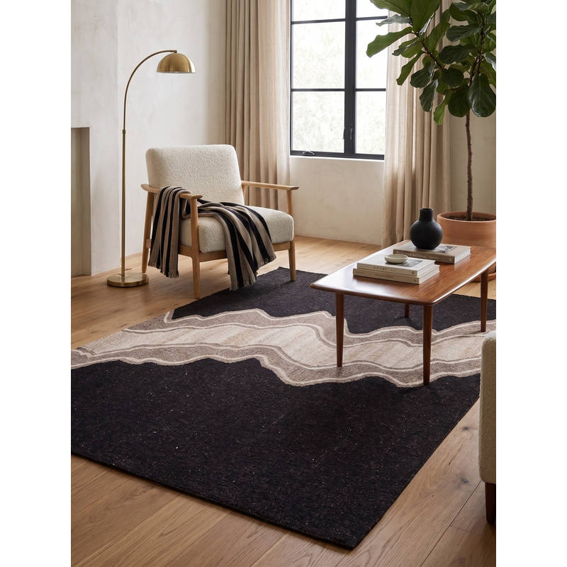 Neu Looms Hand Tufted Natural Wool Area Rug- Abstract Canyon Black (3x5 feet)