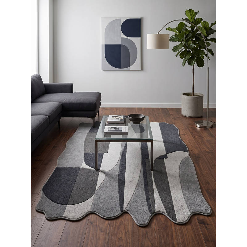 Neu Looms Hand Tufted Modern Abstract Wool Silk Shaped Rug- Grey (3x5 feet)