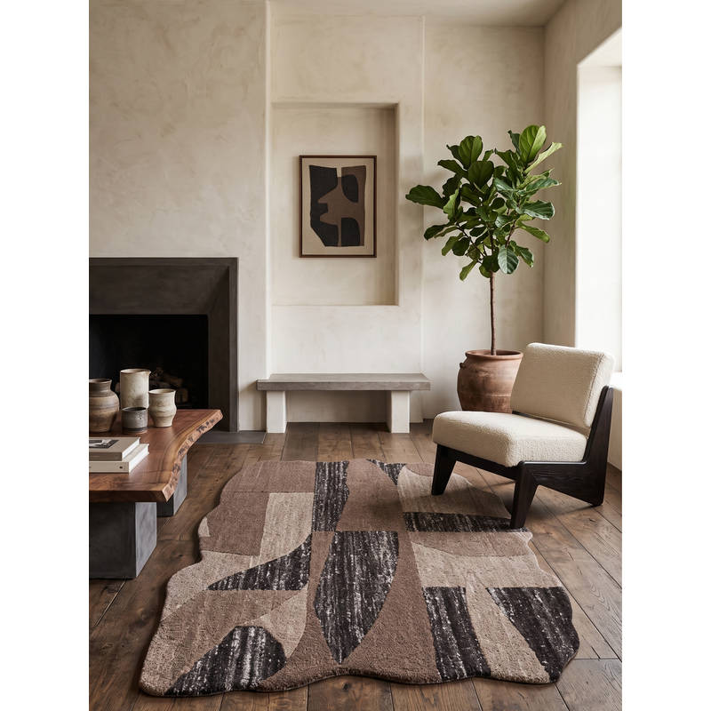 Neu Looms Hand Tufted Modern Abstract Wool Shaped Rug- Brown Beige (3x5 feet)