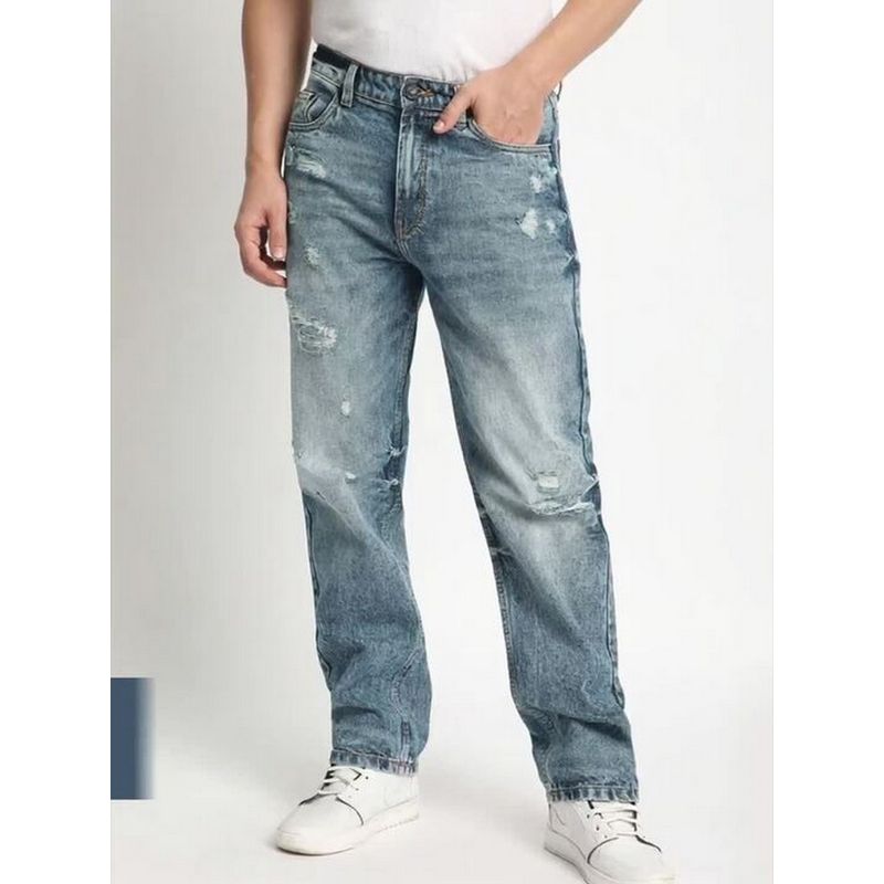 Bene Kleed Men Blue Straight Fit Light Distressed Jeans (36)
