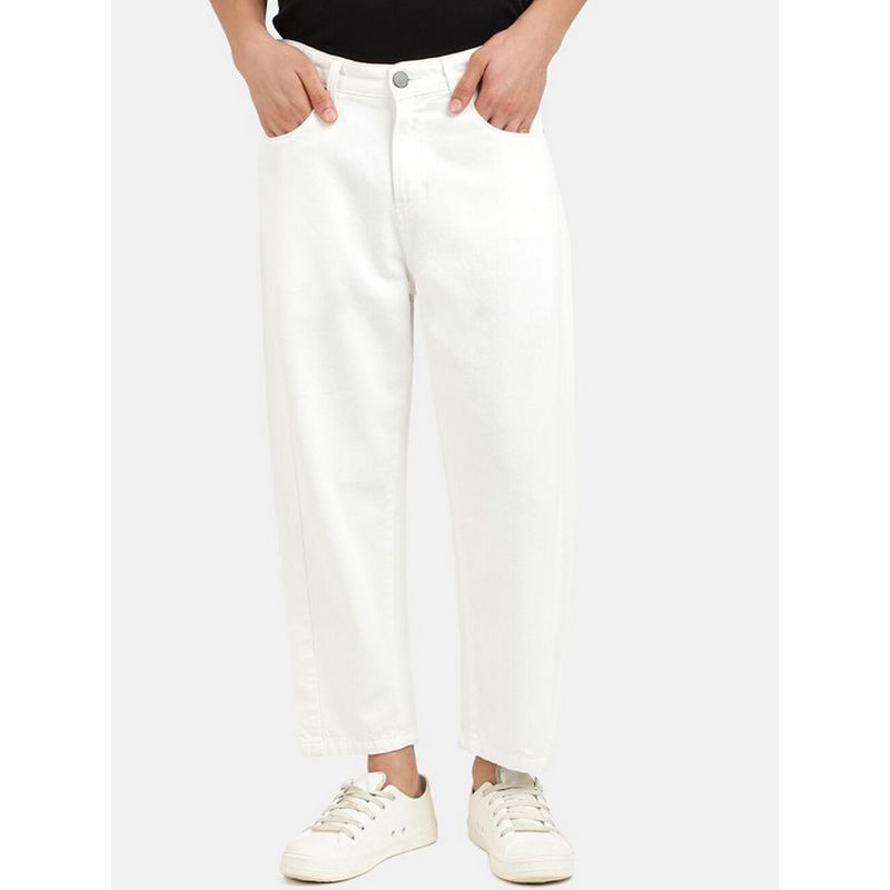 Bene Kleed Men White Crop Loose Fit Denim Jeans (28)