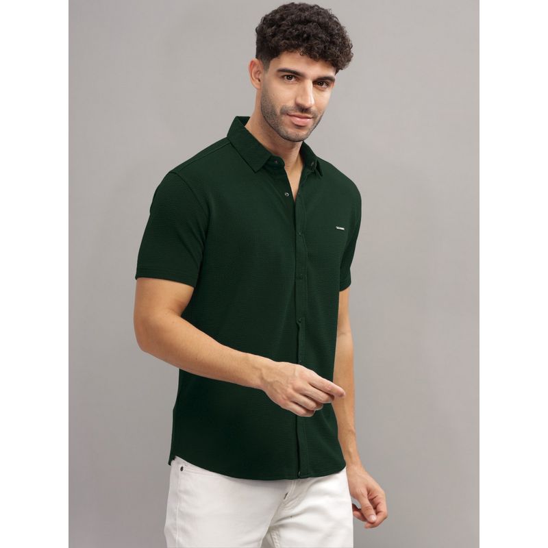 Parcel Yard Men Green Self Design Collar Neck Shirt (XL)