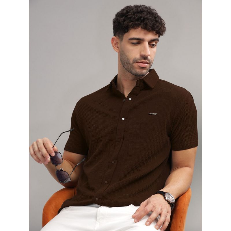 Parcel Yard Men Brown Self Design Collar Neck Shirt (2XL)