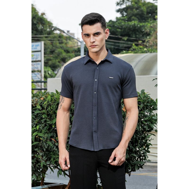 Parcel Yard Men Grey Self Design Collar Neck Shirt (M)