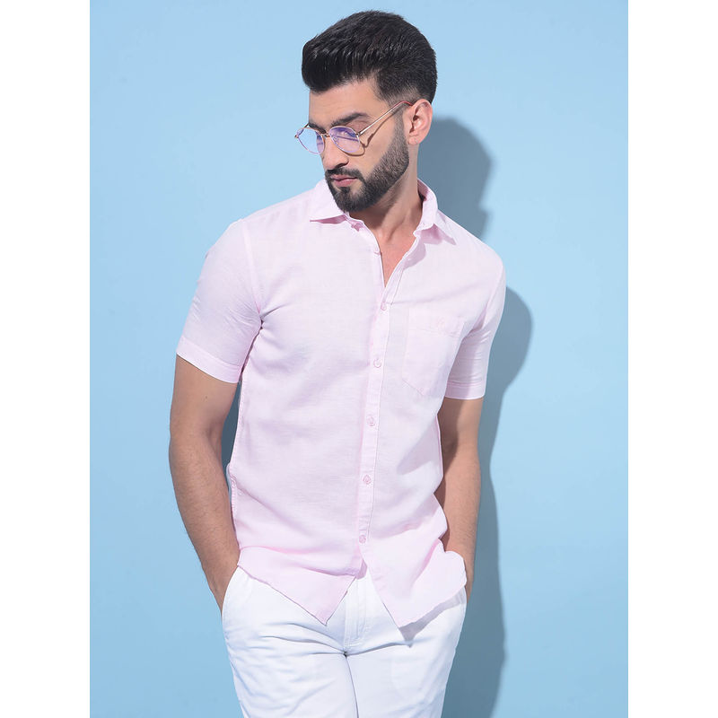 CRIMSOUNE CLUB Mens Pink Linen Shirt (M)