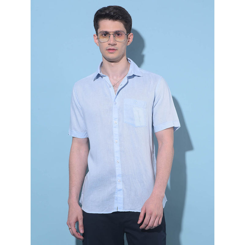 CRIMSOUNE CLUB Mens Blue Linen Shirt (2XL)