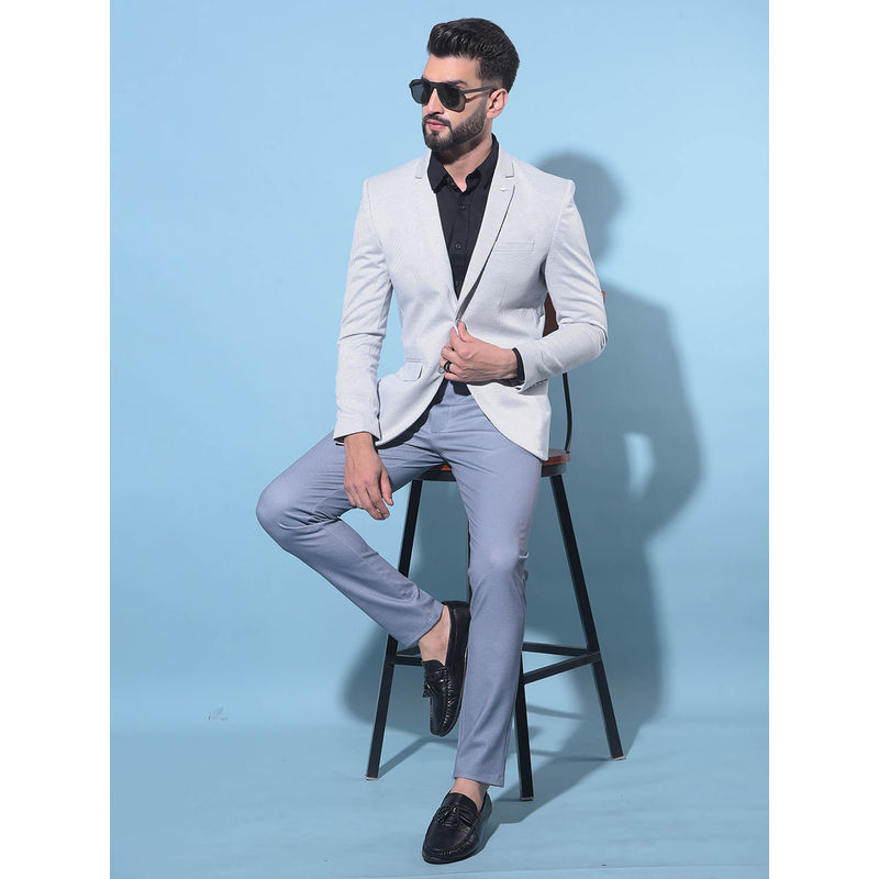 CRIMSOUNE CLUB Mens Grey Vertical Striped Single-Breasted Blazer (L)