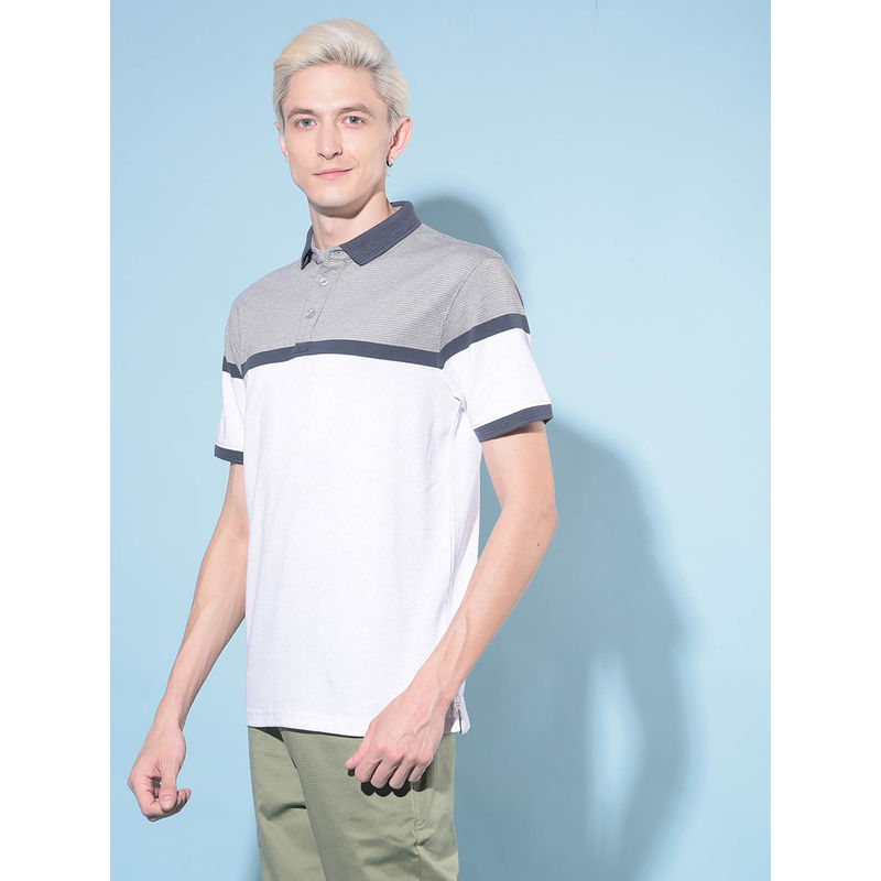 CRIMSOUNE CLUB Mens Grey Horizontal Striped Polo T-Shirt (L)