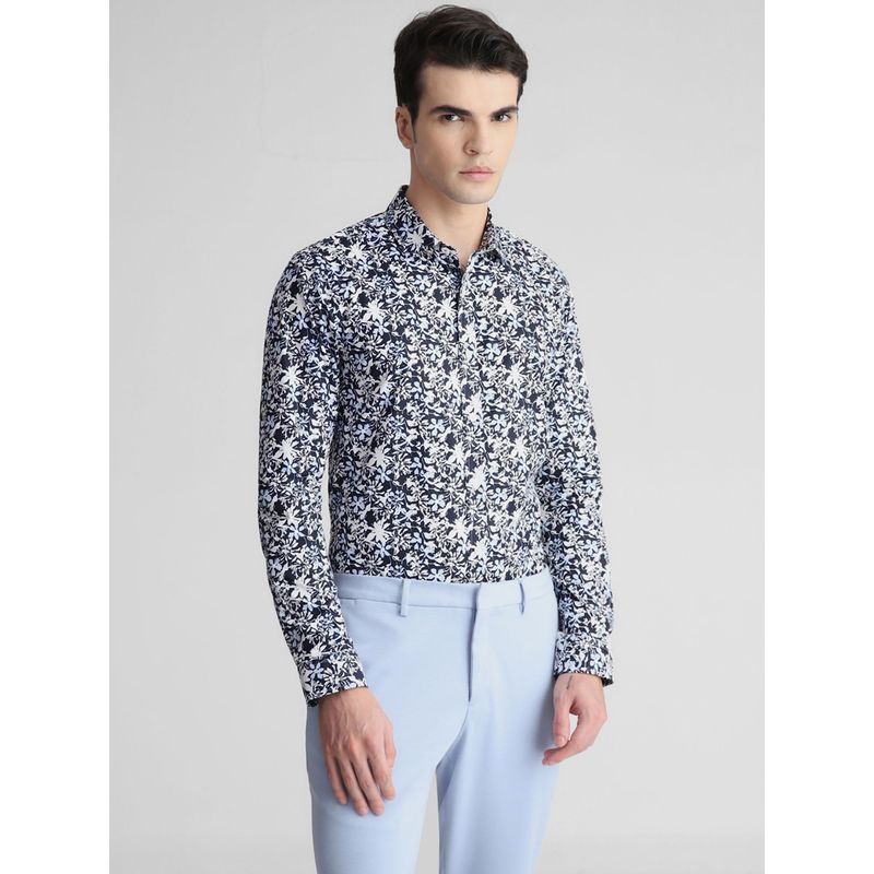 Jack & Jones Men Floral Print Navy Blue Shirt (2XL)
