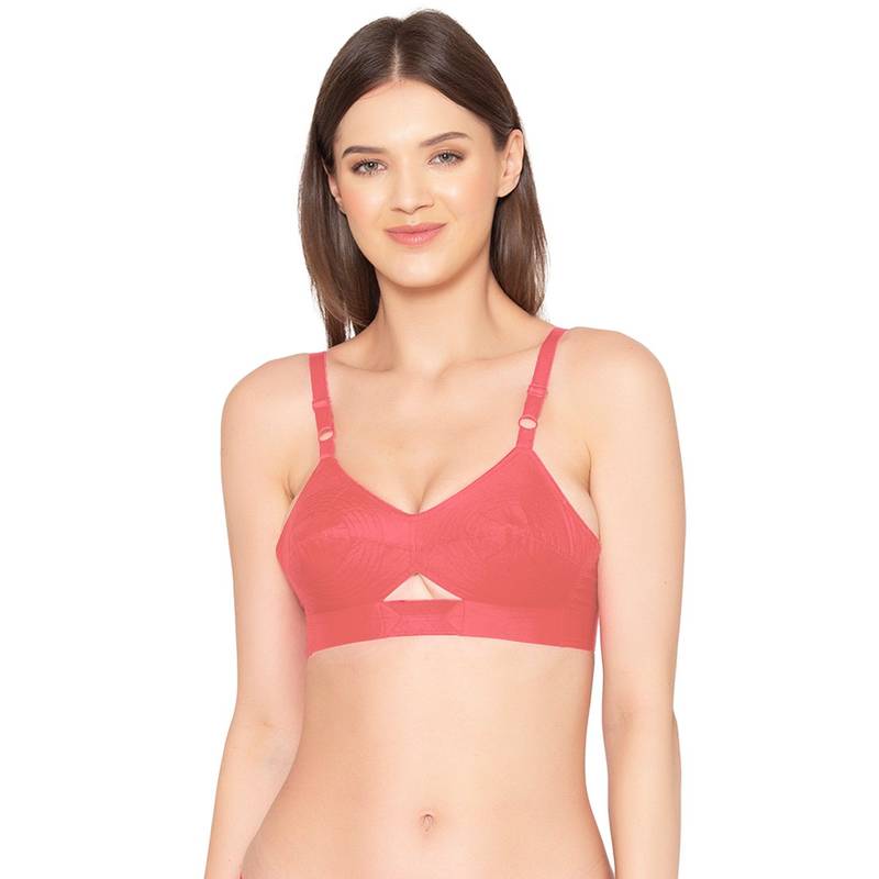 Groversons Paris Beauty Women's Cotton Non-Padded Wireless Super Lift Full Coverage Bra -Coral (30B)