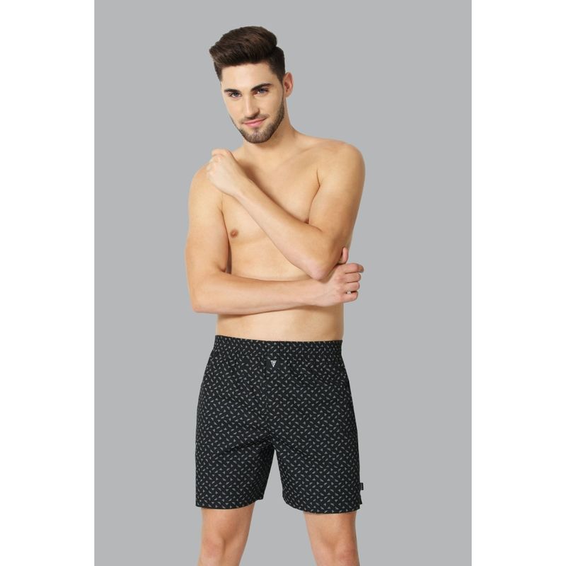 Van Heusen Men Elasticized Waistband & Printed Boxer Shorts - Black