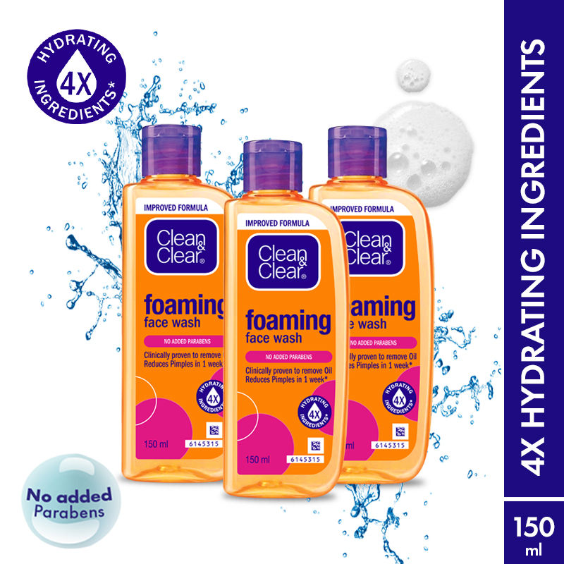 Clean & Clear Foaming Face Wash - Gentle Hydrating Cleanser for Oily Skin & Acne - Pack Of 3